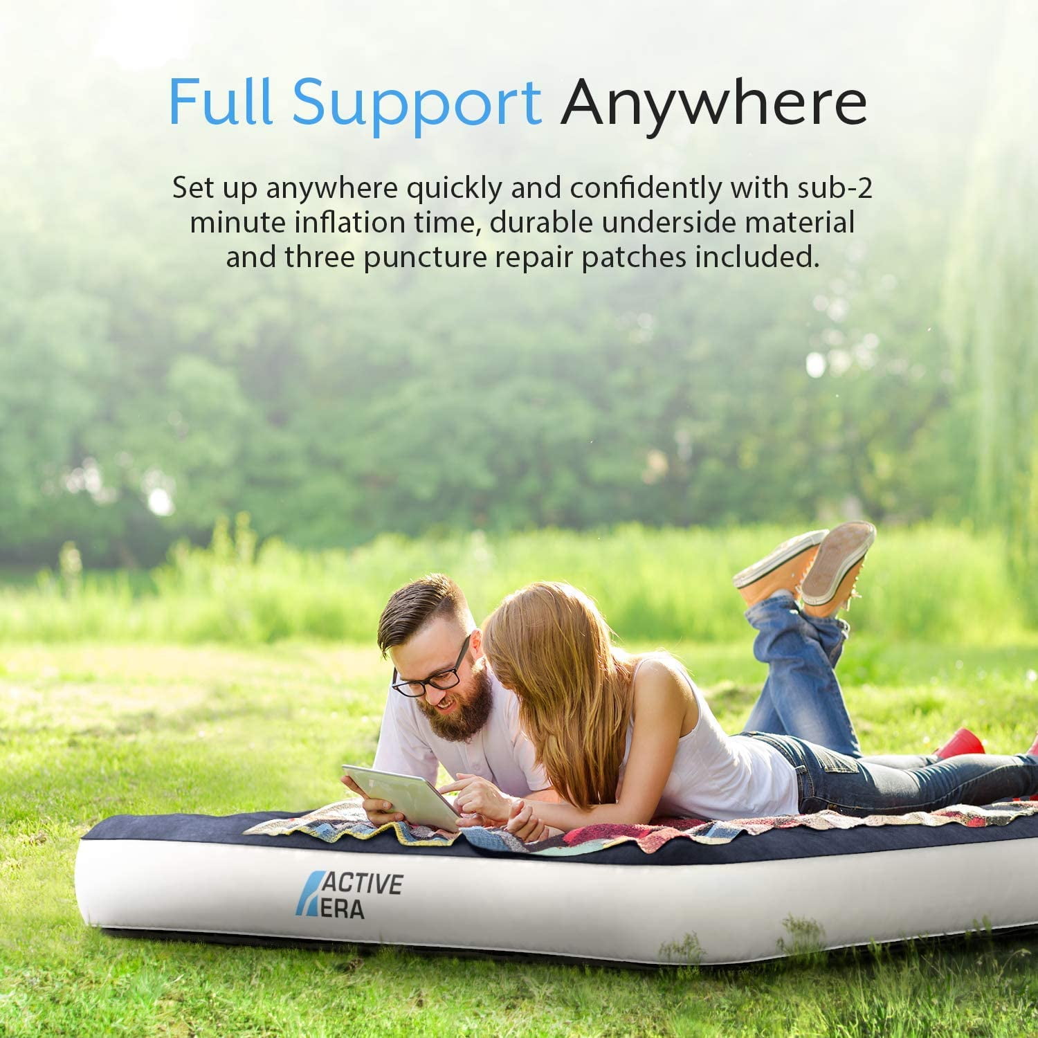 Active Era Luxury Camping Air Mattress with Built in Pump - Queen Air Mattress with USB Rechargeable Pump, Integrated Pillow, Travel Bag - 9" Air Mattress for Tent Camping