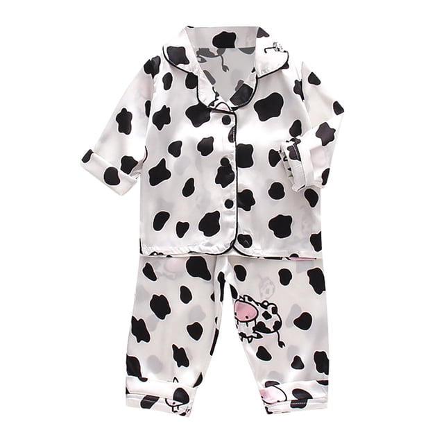 Pyjamas en Satin pour Garçons Manches Longues Ensemble de Pyjamas Boutonnés Mode pour Filles Taille 2-3 Ans Garçons Filles Mode