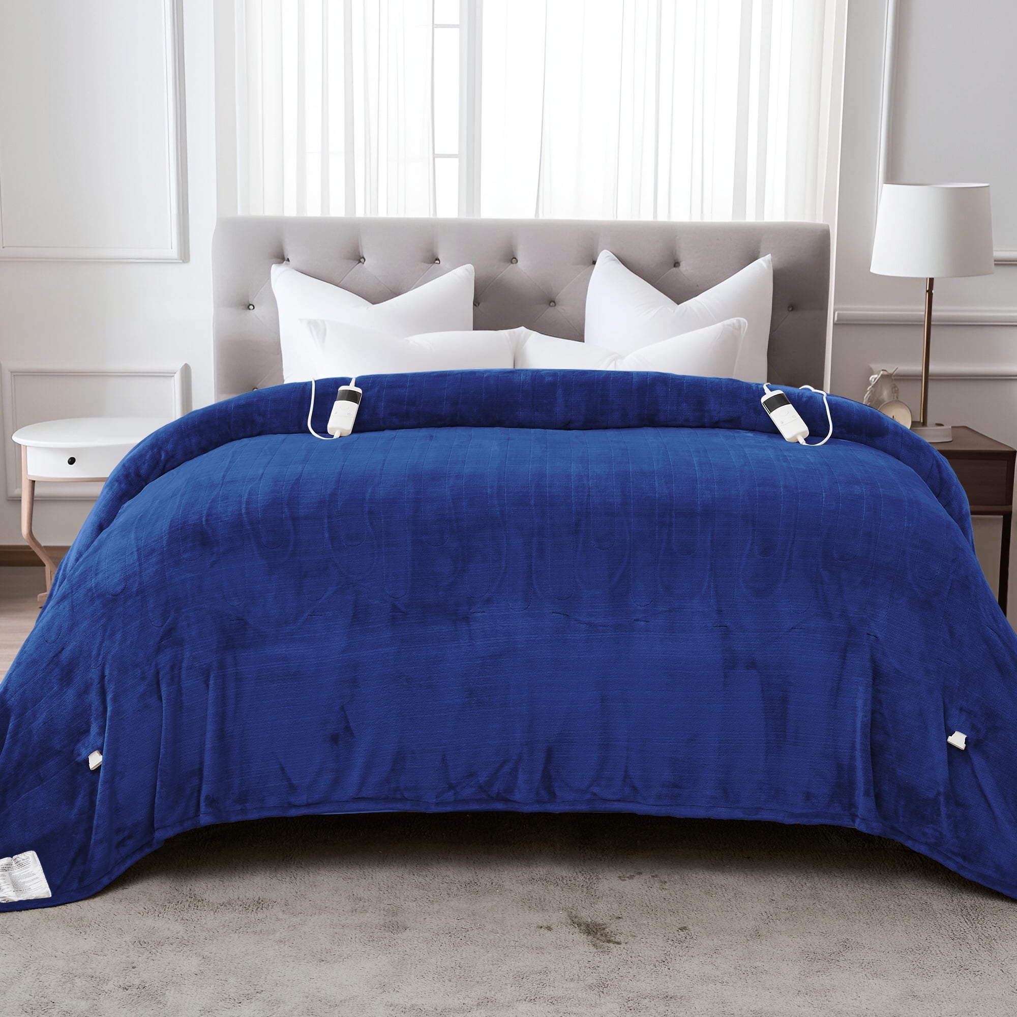 Puredown Electric Heated Blanket King Size with Dual Control, Heated Blanket with 10 Heating Levels, 1-12 Hours Auto Shut Off, Machine Washable, Fast Heating Warming Throws (100x90 Inches, Navy)