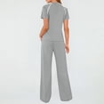 thumbnail image 7 of Dazajoo Womens Two Piece Track Suit Crew Neck Short Sleeve Tops Matching Drawstring Waist Wide Leg Pants with Pockets Casual Outdoor Lounge Sets,Gray,XL, 7 of 7