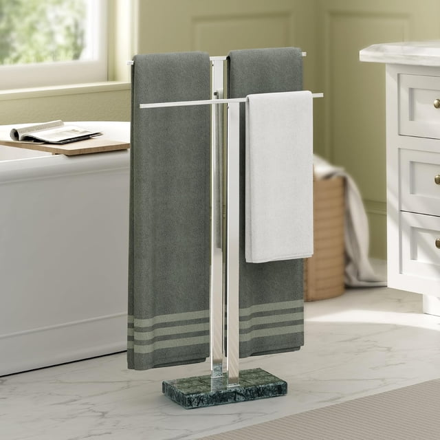Standing Towel Rack Towel Rack Stand with Marble Base for Bathroom Floor SUS Stainless Steel Brushed Finish BTH