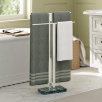 Standing Towel Rack with Green Natural Marble Base, 2-Tier Bath Towel Holder Stand for Bathroom Floor, Fits Bath Towel & Hand Towel, Polished Finish, BTH217-GPS