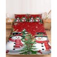 thumbnail image 2 of Full Size Fitted Sheet Set - Red Snowman Christmas 3 Piece Bedding Sets 16" Deep Pocket Fitted Sheet with 2 Pillowcases, Xmas Tree Snowflake Winter Birds Brushed Microfiber Hotel Luxury Bed Sheets, 2 of 9