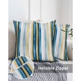 thumbnail image 3 of Waterproof Outdoor Throw Pillows with Inserts 16"x16", Blue Yellow Striped Soft Decorative Pillowcases for Couch Bedroom, Modern Stripes Art Watercolor Pillow Covers for Sofa Living Room, 3 of 8