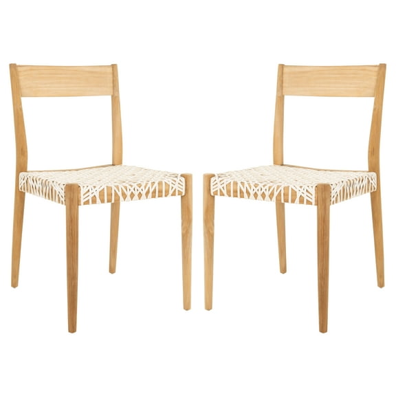 SAFAVIEH Pranit Dining Chair, White/Natural, Set of 2 (18.5 in. W x D x 31.5 in. H)