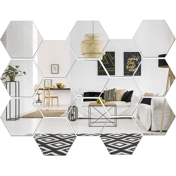 Adhesivo de pared de espejo hexagonal acrílico de gran tamaño extraíble, azulejos autoadhesivos, Hexagonal 3D, sin vidrio, para el dormitorio del hogar