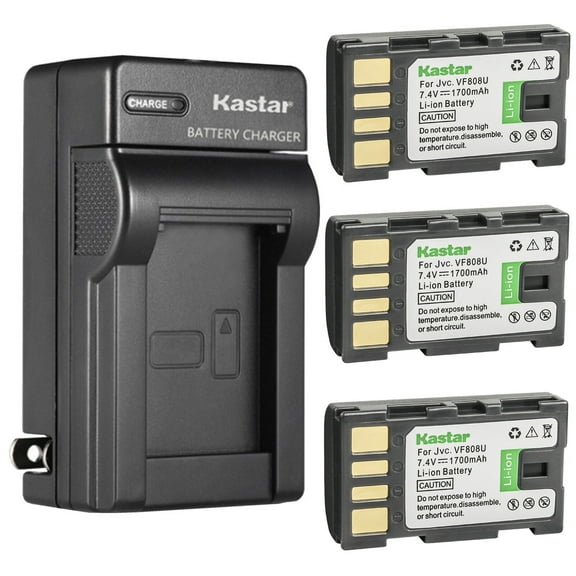 Kastar 3-Pack BN-VF808 Battery and AC Wall Charger Replacement for JVC GR-D796US GR-D820 GR-D820EK GR-D850 GR-D850EK GR-D850EX GR-D850US GR-D851 GR-D853 GR-D860 GR-D860EK GR-D870 GR-D870EK GR-D870US