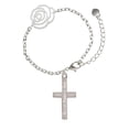 thumbnail image 2 of Delight Jewelry Stainless Steel Proverbs 3:15 - She is Precious Engraved Cross - Silver-tone Flower Link Chain Bracelet, 6.75"+2" Extender, 2 of 4