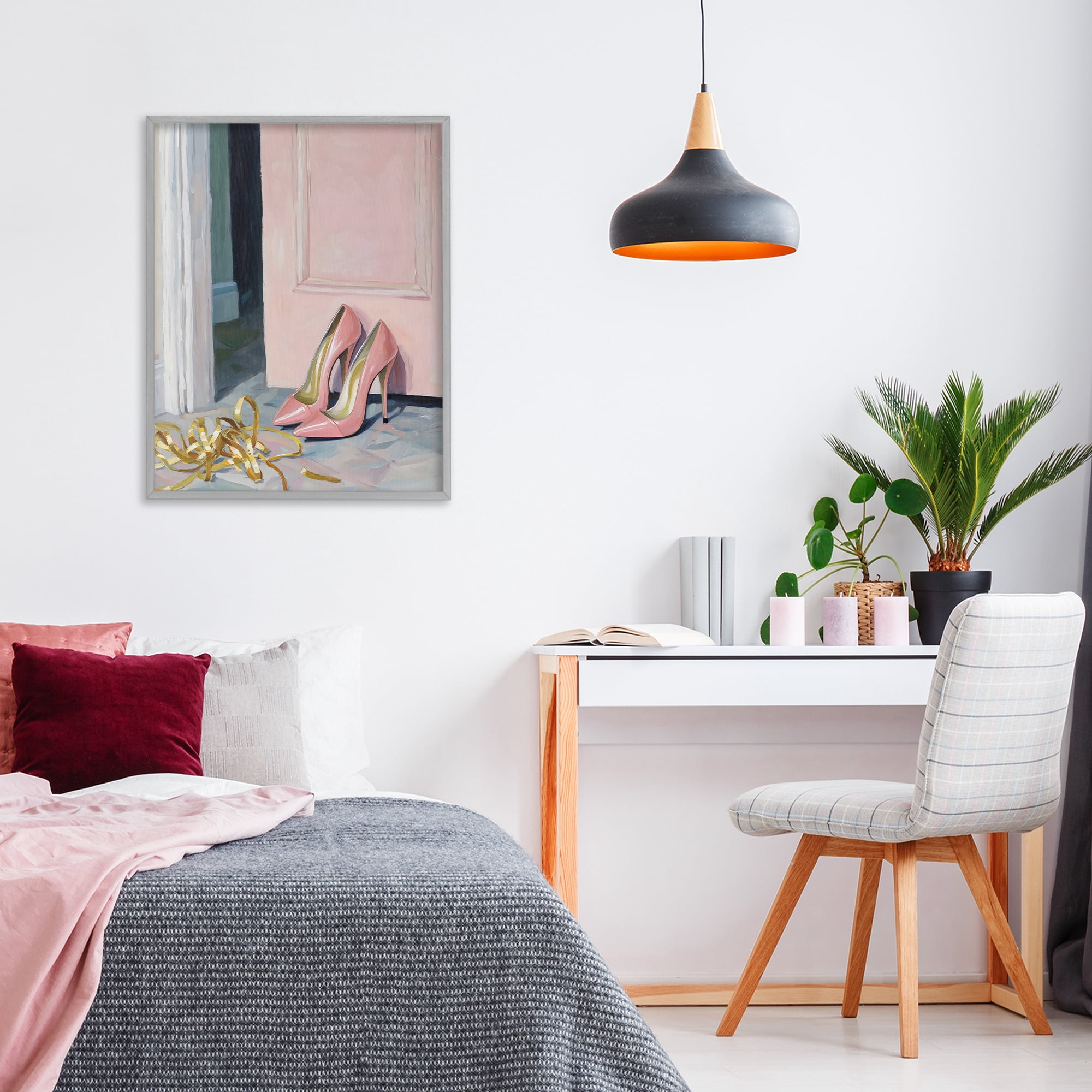Stupell Industries Pink High Heels & Tinsel Gray Framed Giclee Art, design by The Prints Vibe