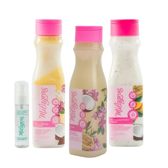 Kit Emergencia Capilar Milagro (4 Pack) Shampoo emergencia capilar milagro, Tratamiento emergencia capilar milagro, biorepolarizador milagro y milagro serum revitalizante