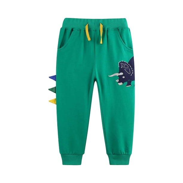 Odeerbi 2-8 Años Niños Pantalones de Algodón Imprimir Dinosaurio Entrenamiento Deportes Jogger Pantalones Joggers de Cintura Elástica Linda
