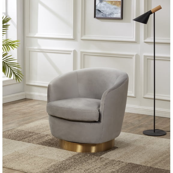 SAFAVIEH Couture Annalee Glam Velvet Solid Swivel Accent Chair, Light Grey/Gold