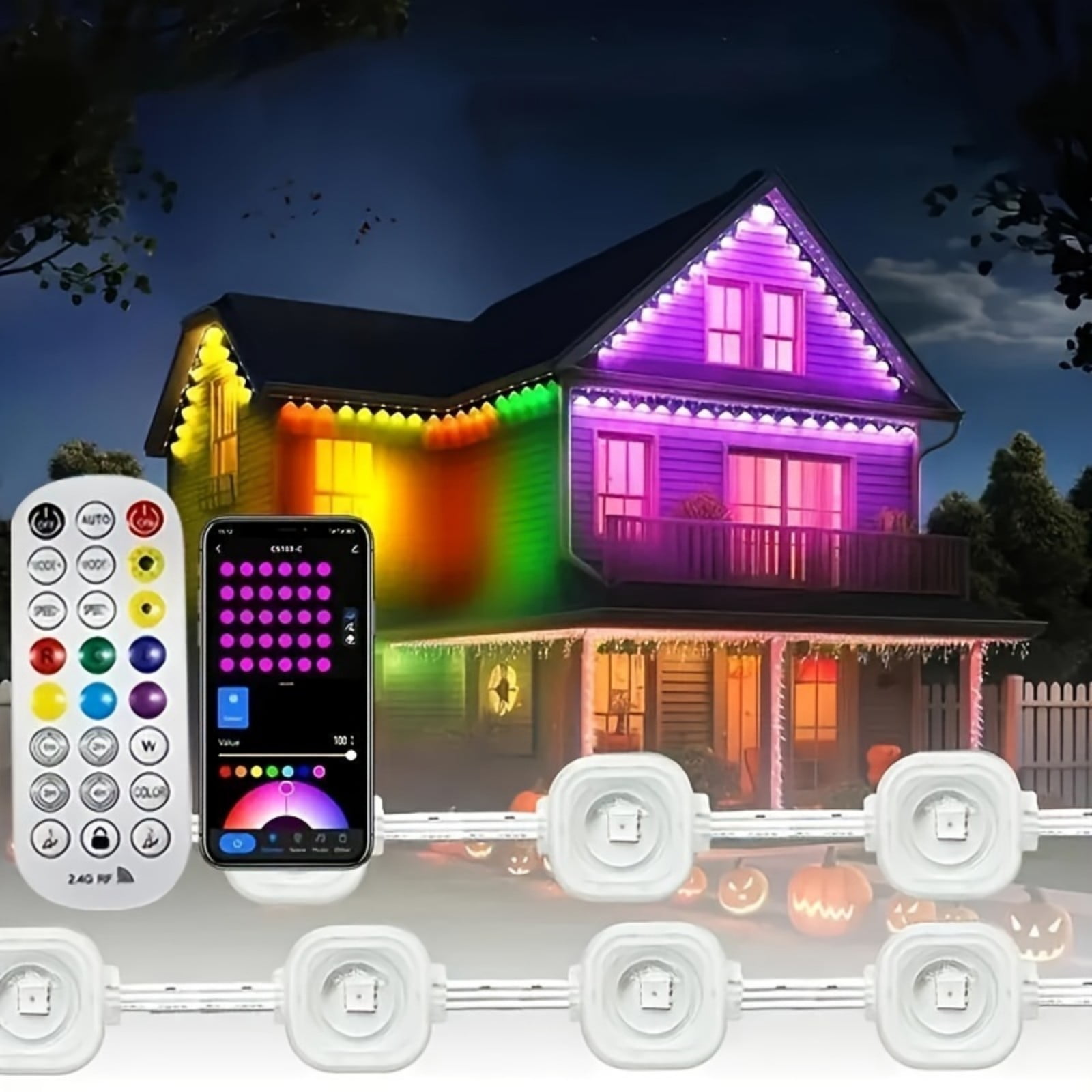 PUCACHI 200ft Permanent Outdoor Christmas Lights Smart Outdoor Light, App and Remote Control Dual Control, IP67 Waterproof, RGBIC Lights for Patio, Eaves, Party Decoration