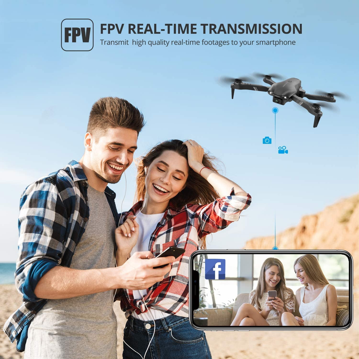 Open Box 4DRC v8 with 1080P HD Camera for Adults and Kids for Adults and Children FPV RC Quadcopter with LED Lights and Optical flow Sensor, 2 Batteries, Black