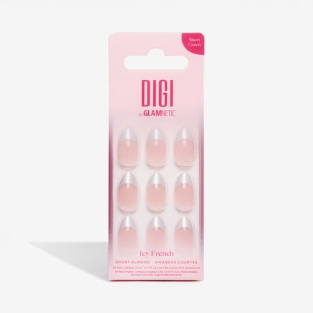 DIGI by Glamnetic Short Almond Artificial Press-on Nails, Icy French, 24 Pieces