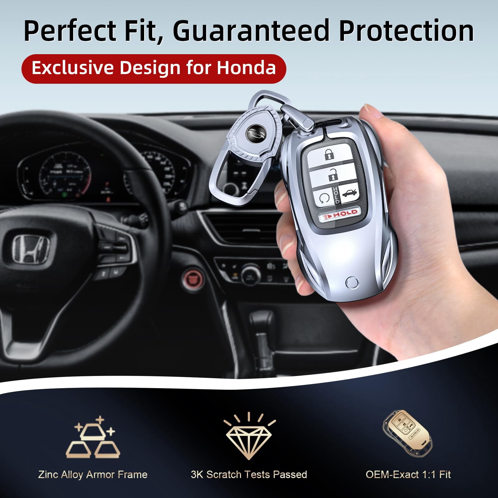 for Honda Key fob Cover with Keychain,2016-2022 2023 2024 2025 Civic Accord HR-V Pilot CR-V, Silicone,Ridgeline Car Key Fob Case Holder