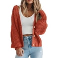 thumbnail image 1 of Suéter tipo cárdigan de punto grueso de moda de otoño e invierno para mujer, chaqueta tipo cárdigan corta holgada con botones y manga larga, 1 of 6