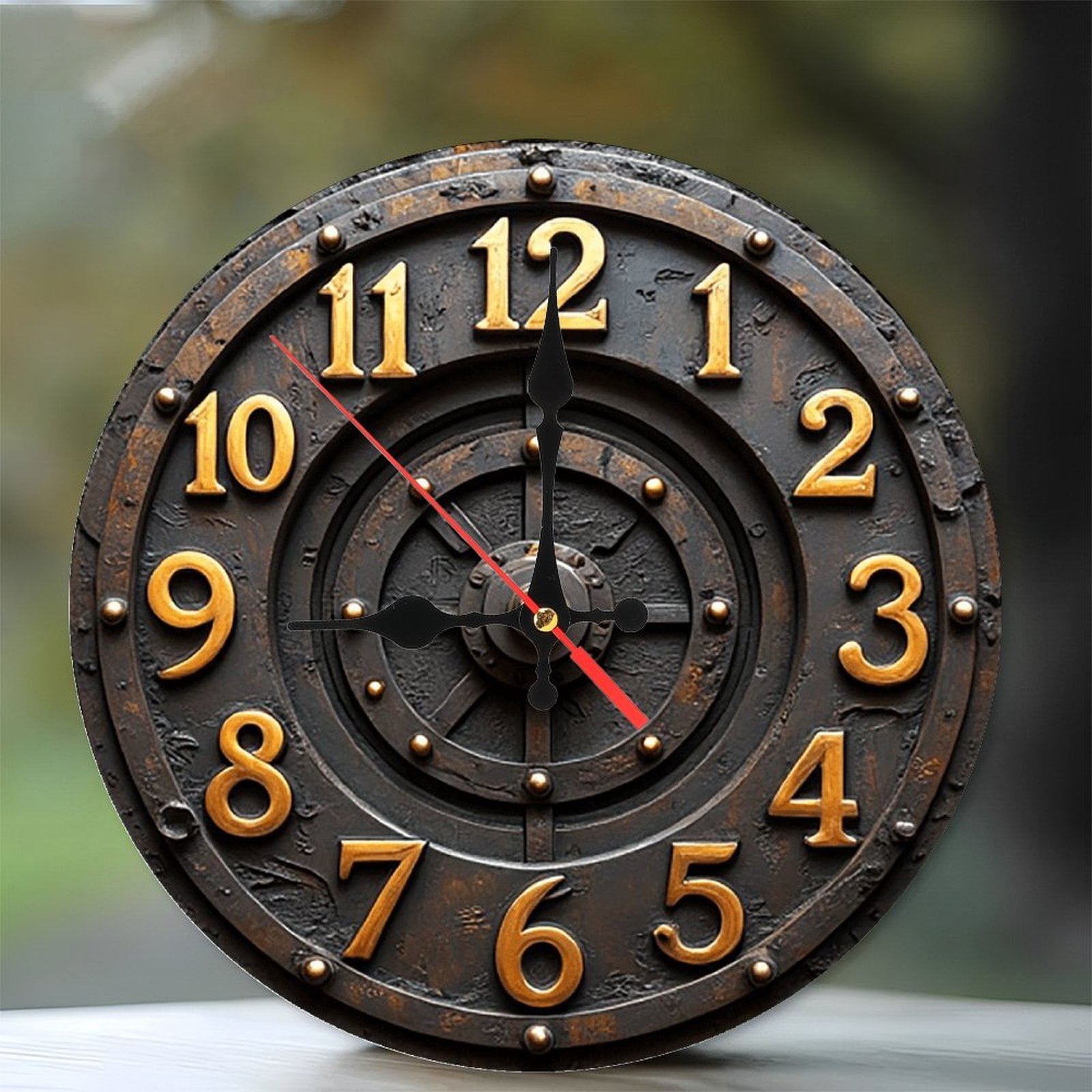 Vintage Metal Wall Clock Antique Bronze Roman Numerals 10-Inch Silent Wooden Wall Clock, Battery Operated (AA Batteries Not Included), Artistic Home Decor