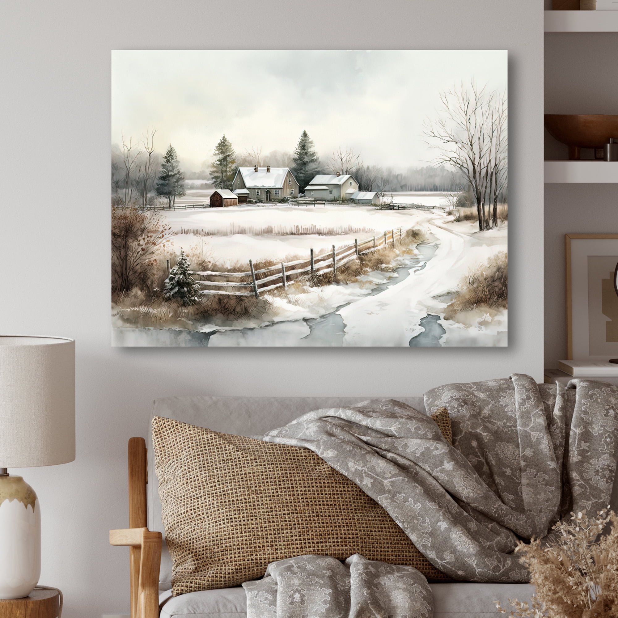 Designart Missouri Farm In Winter Canvas Wall Art