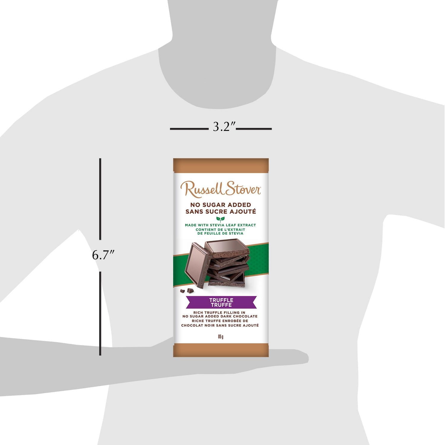 Russell Stover No Sugar Added Truffle Dark Chocolate Bar, 85 Grams