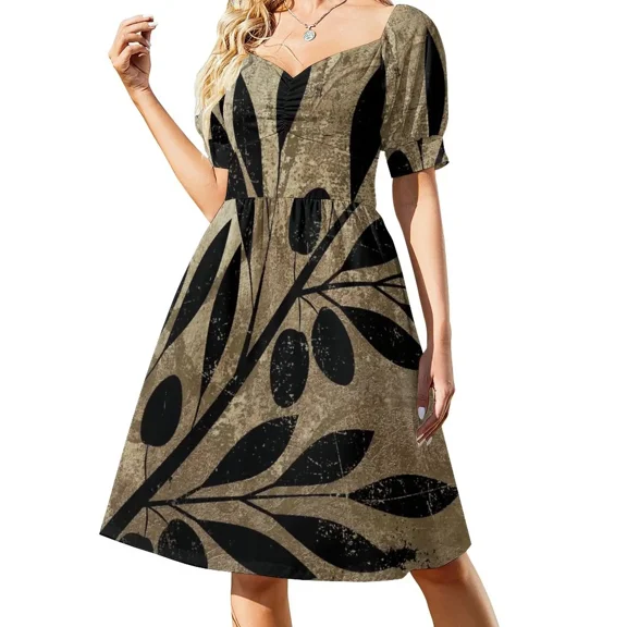 Bellisima Black Olives on Gold Sleeveless Dress dresses with long sleeves Summer women's clothing Casual dresses