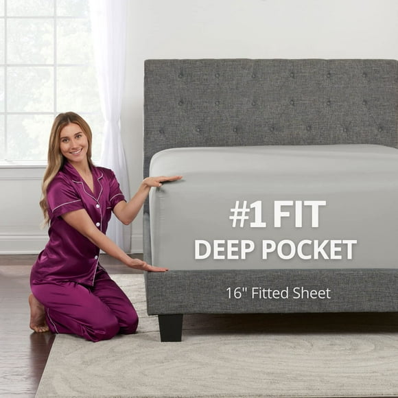 DeaLuxe california King Fitted Sheet Only - Real 16in Deep Pocket Fitted Sheet - Best Fit for 14in - 18in Deep Pocket Mattresses - Soft Easy care Bottom Fitted Bed Sheets - Silver Light grey