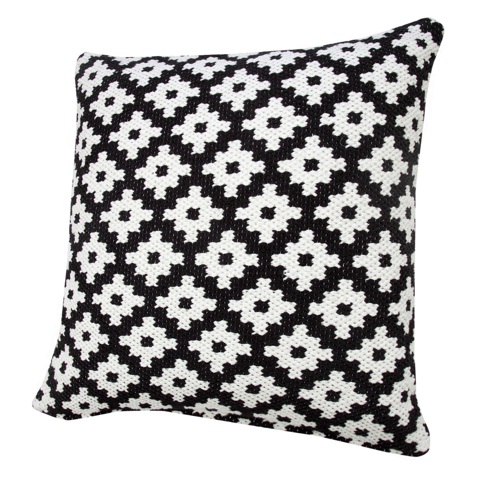 Harlow Hill Glenn 20" x 20" Diamond Cotton Blend Adult Decorative Feather Filled Pillow, Black/White