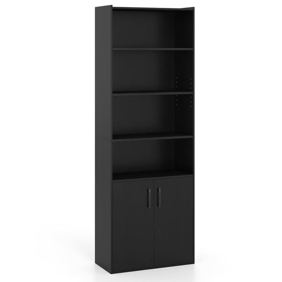 Resenkos 70-Inch 6-Tier Bookcase with Adjustable Shelves and 2-Door Cabinet - Black