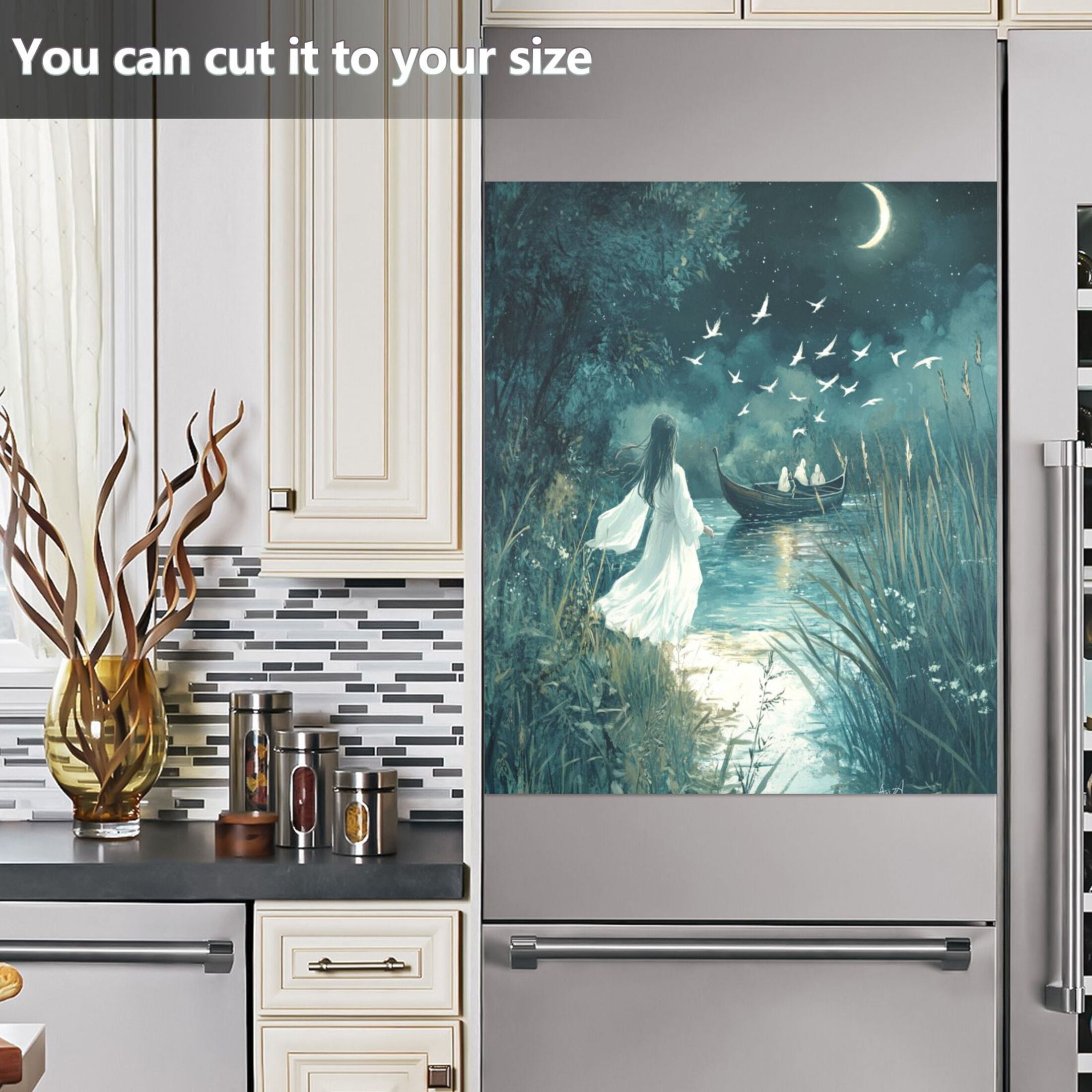 Dishwasher Magnetic Sticker 23x26 Inch Refrigerator Magnetic Sticker Washing Machine Magnetic Sticker Kitchen Panel Magnetic Sticker Home Decor Beautiful Blue Moon