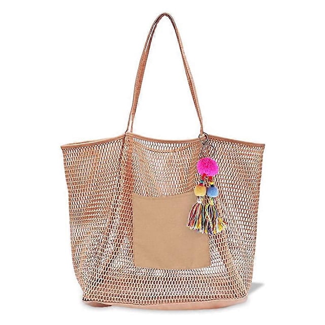 Bolsa de playa de malla para mujer, bolso grande para piscina, natación, viajes y vacaciones, bolso de hombro ligero y resistente a la arena para verano.