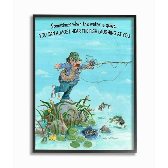 Stupell Industries Fish Laughing Funny Sports Fishing Cartoon Design Framed Wall Art by Gary Patterson