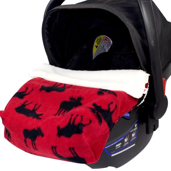 CosyCare CosyToes Infant Car Seat Blanket Red Moose Fleece/Sherpa Chenille Lining