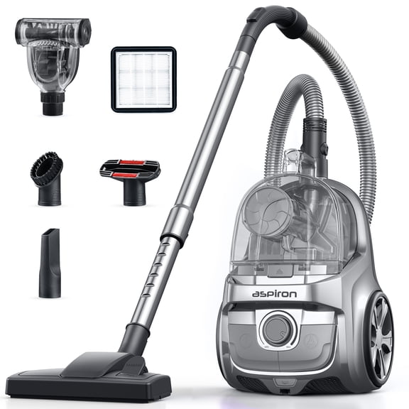 Canister Vacuum, Upgraded 1600W Bagless Canister Vacuum Cleaner | Auto Cord Rewind, H13 HEPA Filter, 4Qt Large Capacity, 5 Tools for Hard Floors, Carpet, Pet, Upholstery, Tiles