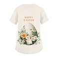 thumbnail image 5 of Women's Fashionable V-neck Short-sleeved Work Top With Double Side Slits And Pockets, Featuring Easter Bunny And Egg Prints. Beige C XL, 5 of 5