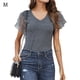 thumbnail image 1 of Camiseta de mujer Verano Cuello en V Gasa Lentejuelas Manga corta Camiseta casual, Gris, M Methold AP001323-02, 1 of 6