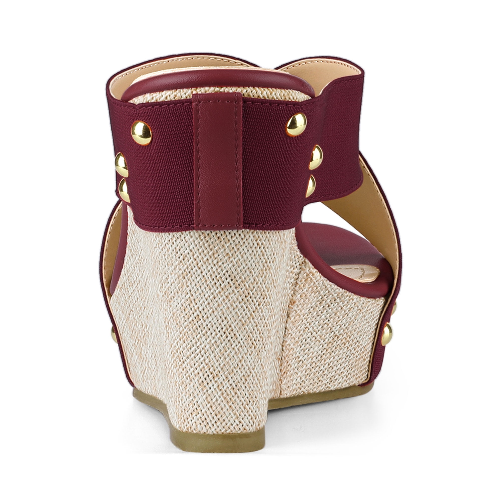 DARING DIVA Women's Stylish Open Toe Linen Platform Slide Wedge Sandals Burgundy 7.5