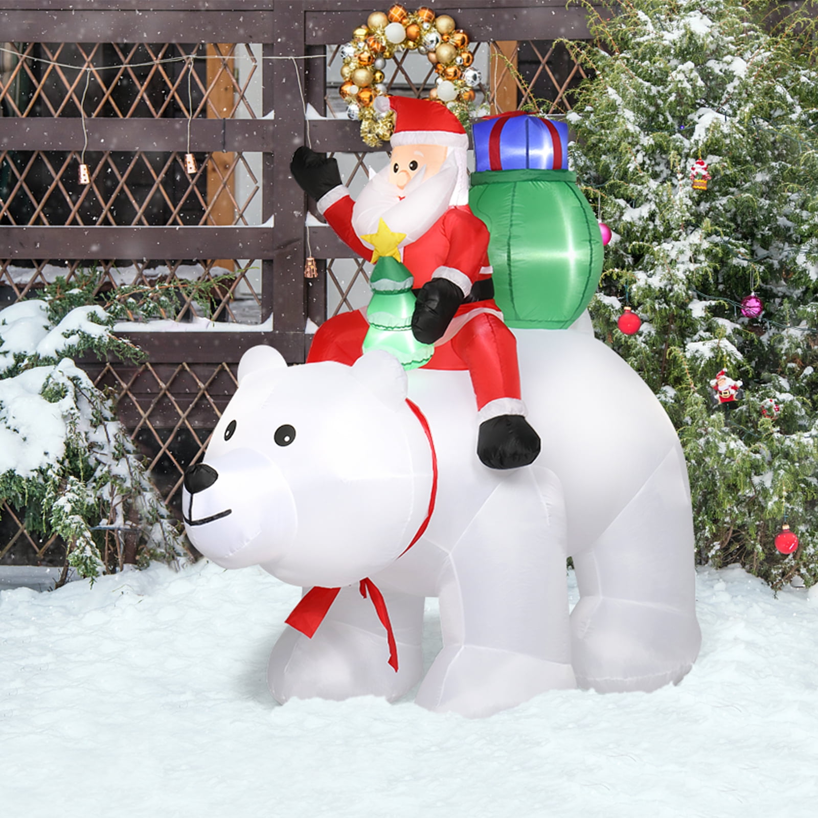Astoutdoor 6 ft Santa Claus Rides Polar Bear Holiday Decoration with 7 LED Lights, Polyester