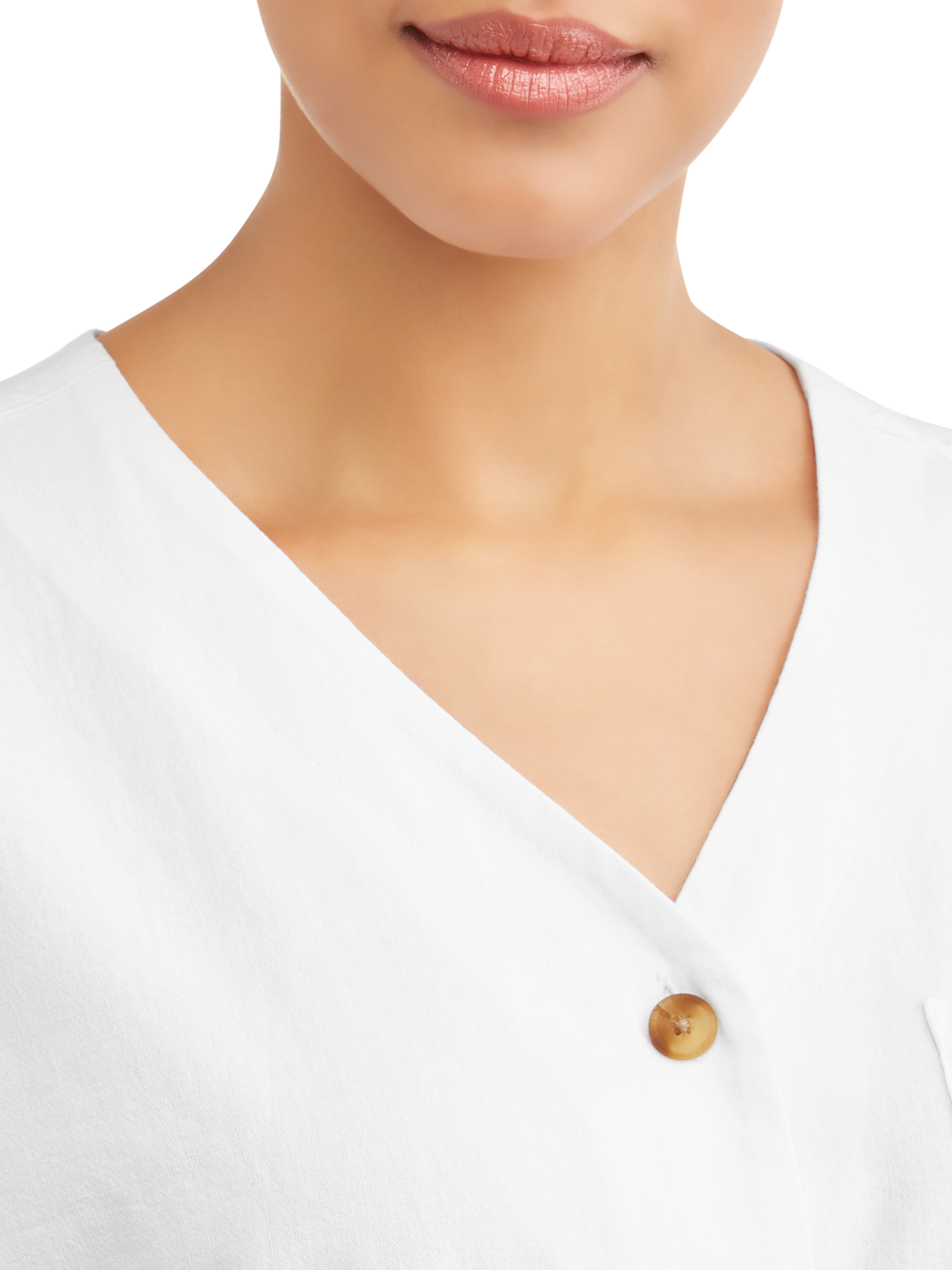 Women's Short Sleeve Linen Button Down Tie Blouse - image 4 of 4