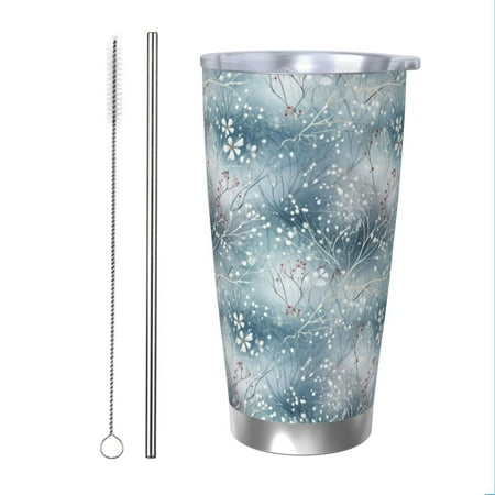 

Zeuib enchanted winter snowflake holly Printed 20oz Stainless Steel Insulated Car Cup Stainless Steel Thermal Cup Vacuum Insulated Leak-proof Travel Mug Cup-Straw Two-piece Set