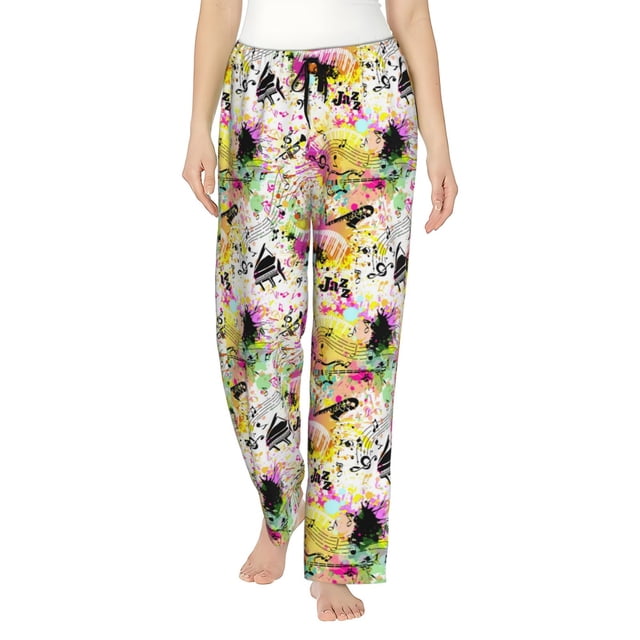 Balery Retro Musical Pantalones de pijama para mujer, pijamas ultraligeros, pantalones de estar por casa-3X-Large