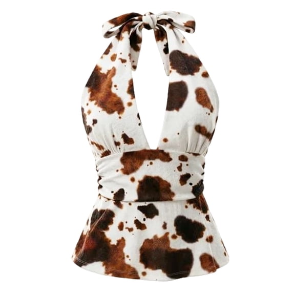 Bibifish Womens Tank Tops V Neck Lightweight Summer Halter Tops Cow Printed Sleeveless Peplum Cami Shirts
