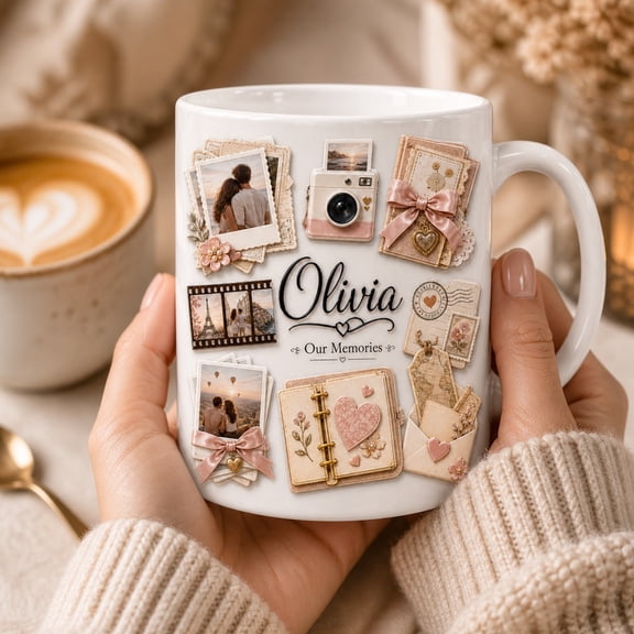 Personalized Mug Memory Album Ceramic Coffee Cup for Couples and Anniversary Gifts