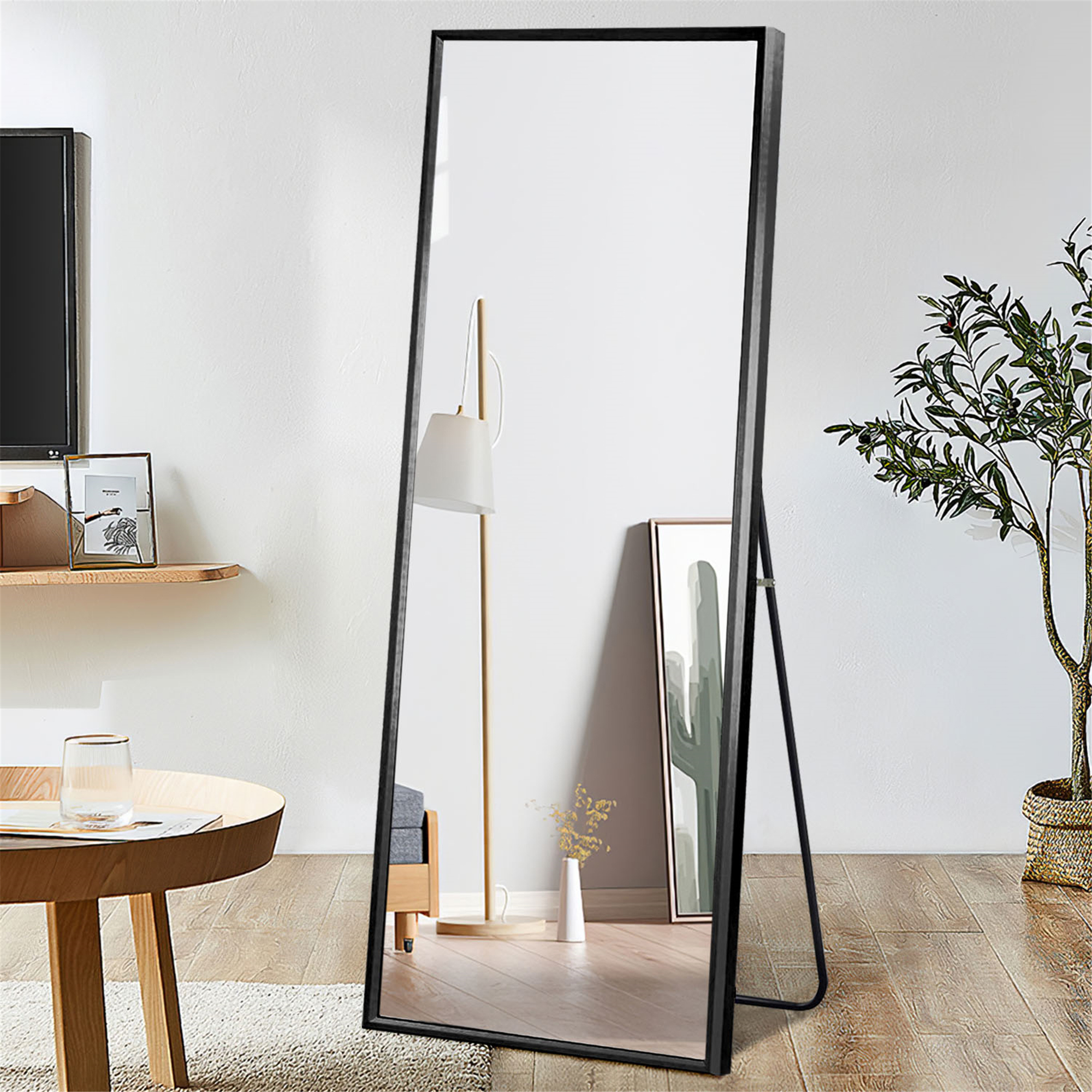 65"x22" Aluminum Alloy Frame Mirror Rectangular Full Length Floor Mirror Black