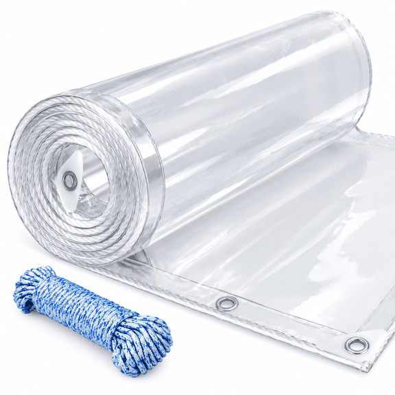 Clear Tarp Heavy Duty Waterproof, 14 Mil Thick PVC Vinyl Tarp with Grommets, Transparent Tarpaulin for Patio, Greenhouse, Porch Enclosure, and Outdoor Cover(3' x 5')