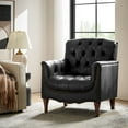 thumbnail image 2 of Transitional Genuine Leather Armchair with Nailhead Trims and Tufted Back, BLACK, 2 of 8