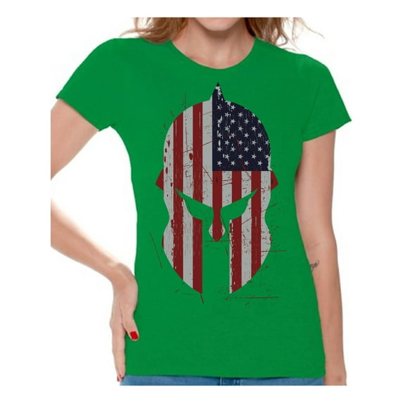 Awkward Styles Spartan Helmet T Shirt American Flag Shirts for Women Patriotic T-shirts Women's Novelty Graphic Tee Shirt Tops