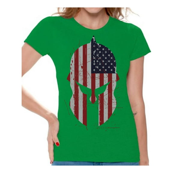 Awkward Styles Spartan Helmet T Shirt American Flag Shirts for Women Patriotic T-shirts Women's Novelty Graphic Tee Shirt Tops