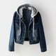 thumbnail image 2 of Mujeres de Moda Más Terciopelo Manga Larga Slim-Fit Chaqueta Con Capucha Blusa de Mezclilla Abrigo Odeerbi ODB-6, 2 of 4