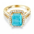 thumbnail image 2 of Gem Stone King 2.92 Ct Emerald Cut Green Turquoise 18K Yellow Gold Plated Silver Ring (Size 7), 2 of 4