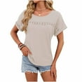thumbnail image 2 of Vmvidoty Women's Summer Top Short Sleeved T-Shirt Round Neck Casual Blouses Tee Top Beige 2XL, 2 of 6